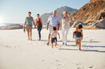 multi-generational family on the beach